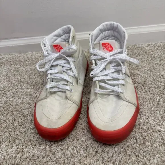 Vans SK8 High Top White /Pink Sole Shoes Sneakers Size Boys